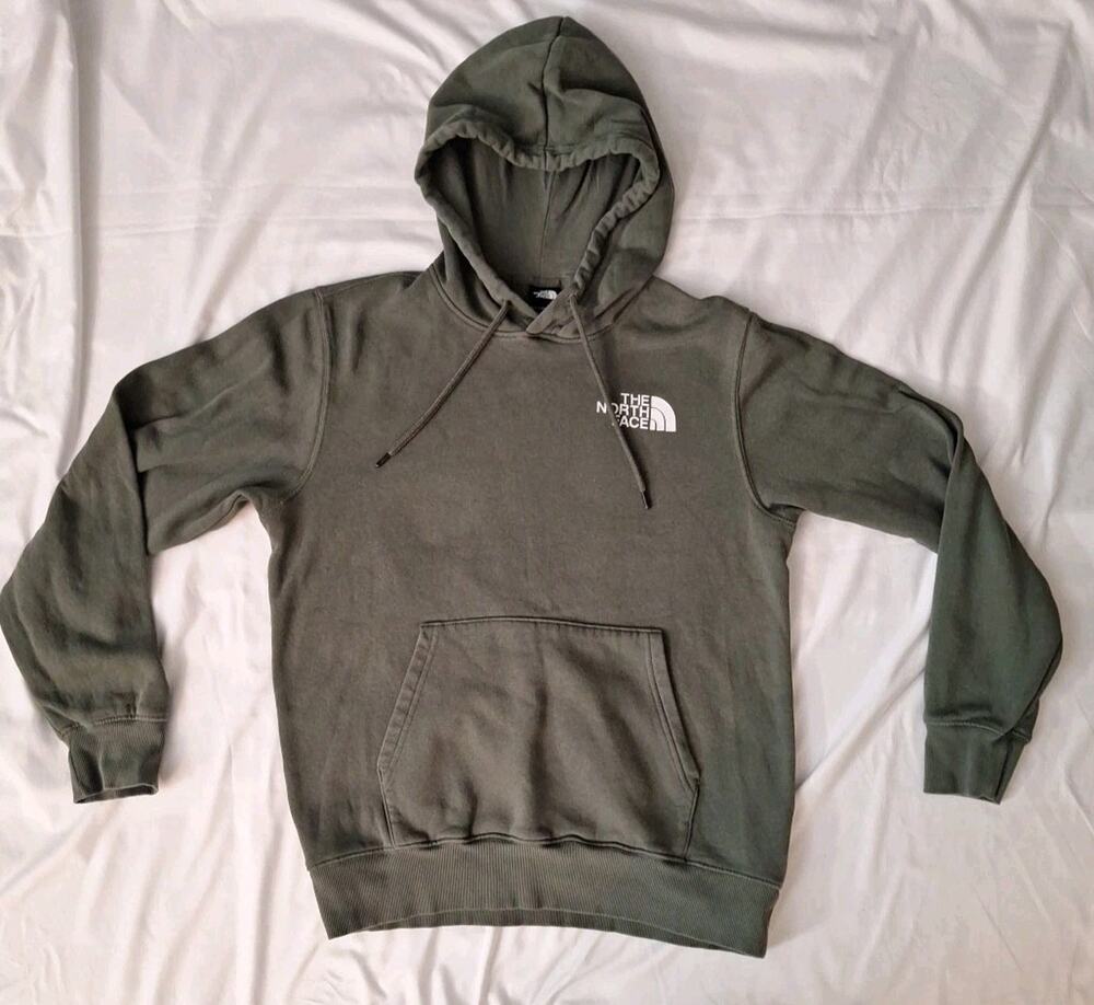 The North Face Hoodie Men's Small Green Long Sleeve Pullover Front Back Logo